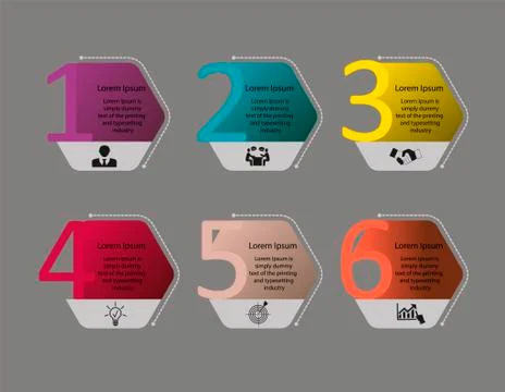 Infographics on six steps with text Stock Illustration