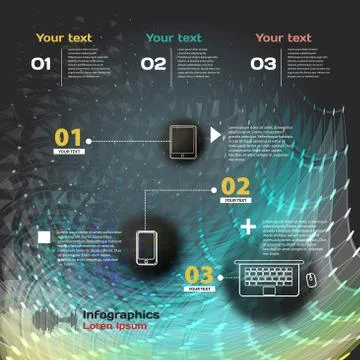 Infographics with sound waves on a dark background on theme digi Stock Illustration