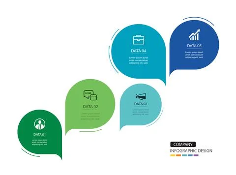 Infographics speech bubbles timeline with 5 number data template. Illustrat.. Stock Illustration