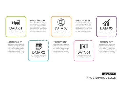 Infographics square thin line with 4 data template. Vector illustration abstr Stock Illustration