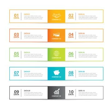 Infographics tab in horizontal thin line index with 10 data template. Vector  Stock Illustration