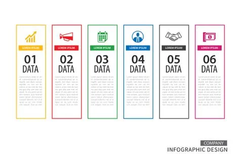 Infographics tab in vertical thin line index with 6 data template. Vector ill Stock Illustration