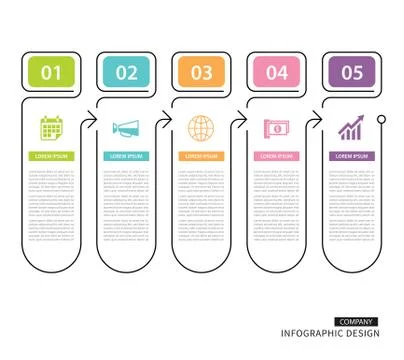 Infographics tab in vertical thin line index with 5 data template. Vector ill Stock Illustration