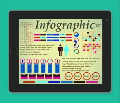 Infographics on the tablet. Elements Set Man and Woman. Vector illustration Stock Illustration