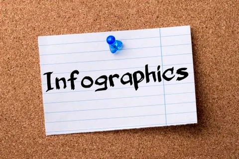 Infographics - teared note paper pinned on bulletin board Stock Photos