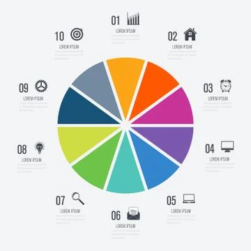 Infographics template 10 options with circle Stock Illustration