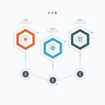 Infographics template 3 options with hexagon Stock Illustration