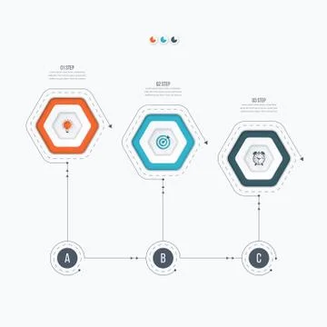 Infographics template 3 options with hexagon Stock Illustration