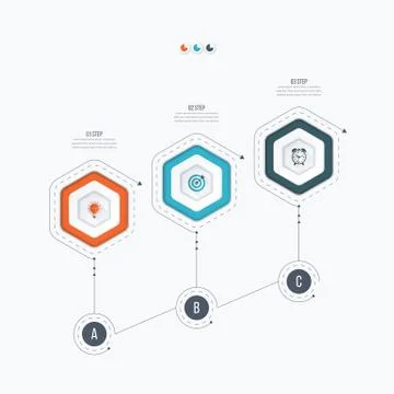 Infographics template 3 options with hexagon Stock Illustration