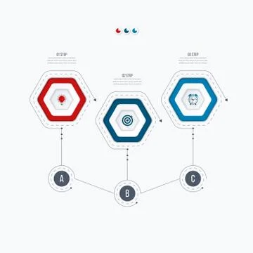 Infographics template 3 options with hexagon Stock Illustration