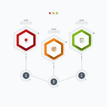 Infographics template 3 options with hexagon Stock Illustration