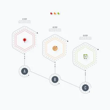 Infographics template 3 options with hexagon Stock Illustration