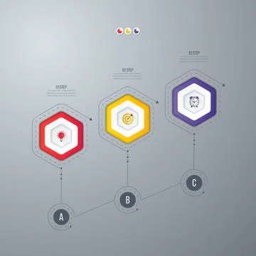 Infographics template 3 options with hexagon Stock Illustration