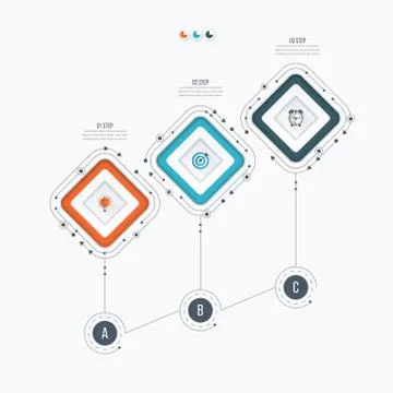 Infographics template 3 options with square Stock Illustration