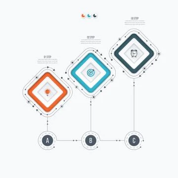 Infographics template 3 options with square Stock Illustration