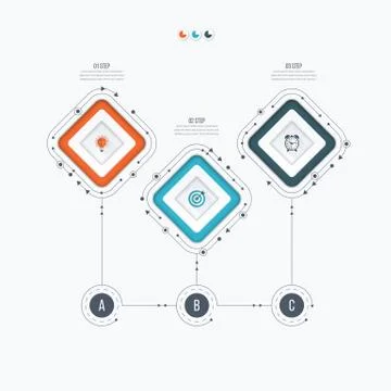 Infographics template 3 options with square Stock Illustration