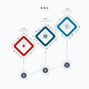 Infographics template 3 options with square Stock Illustration