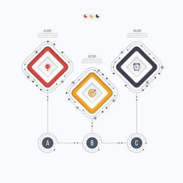Infographics template 3 options with square Stock Illustration