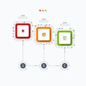 Infographics template 3 options with square Stock Illustration