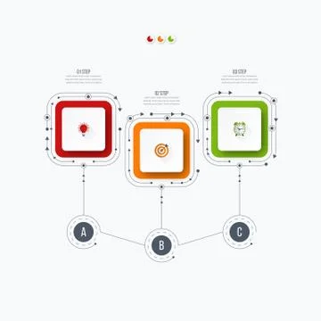 Infographics template 3 options with square Stock Illustration