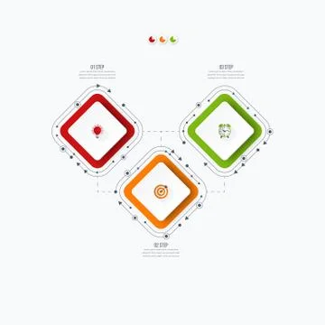 Infographics template 3 options with square Stock Illustration