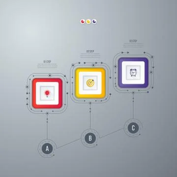 Infographics template 3 options with square Stock Illustration