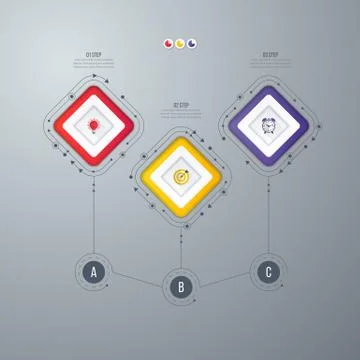Infographics template 3 options with square Stock Illustration