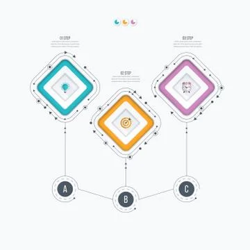 Infographics template 3 options with square Stock Illustration