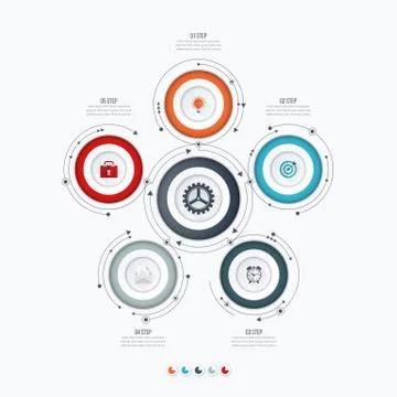 Infographics template 5 options with circle Illustrazione stock