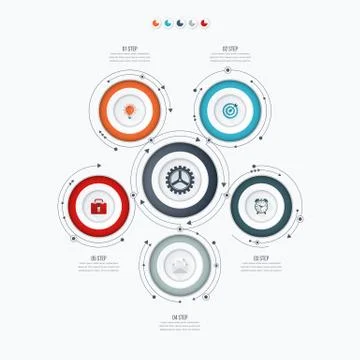 Infographics template 5 options with circle イラスト素材