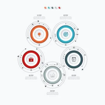 Infographics template 5 options with circle Illustrazione stock