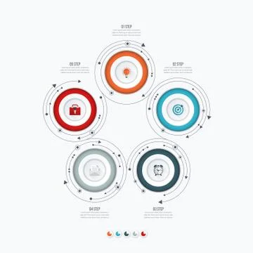 Infographics template 5 options with circle Illustrazione stock
