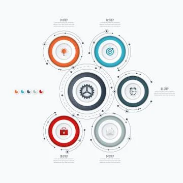 Infographics template 5 options with circle Stock Illustration