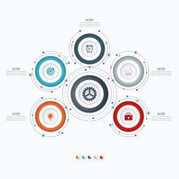Infographics template 5 options with circle Illustrazione stock