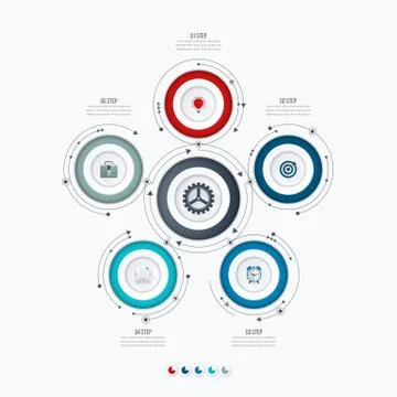Infographics template 5 options with circle Illustrazione stock