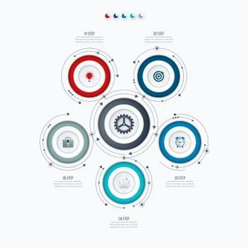 Infographics template 5 options with circle Illustrazione stock