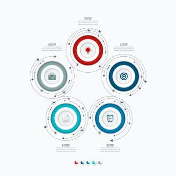 Infographics template 5 options with circle Stock Illustration