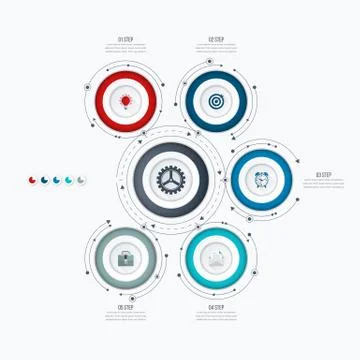 Infographics template 5 options with circle Stockillustratie
