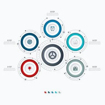 Infographics template 5 options with circle Stock Illustration