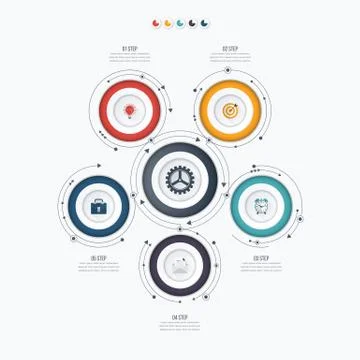 Infographics template 5 options with circle Illustrazione stock