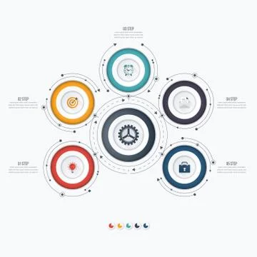 Infographics template 5 options with circle Illustrazione stock