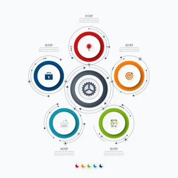 Infographics template 5 options with circle Illustrazione stock