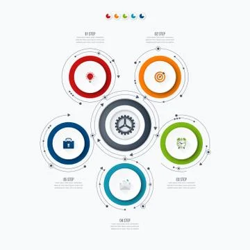 Infographics template 5 options with circle Stock Illustration