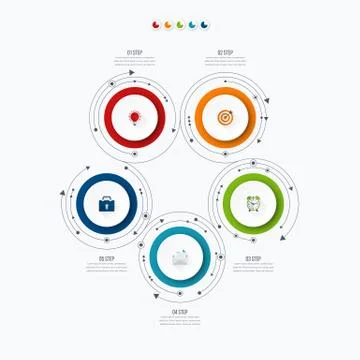 Infographics template 5 options with circle イラスト素材