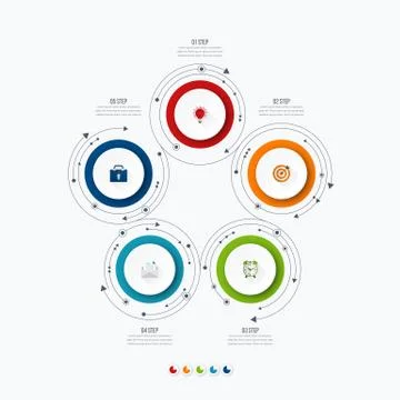 Infographics template 5 options with circle 스톡 일러스트