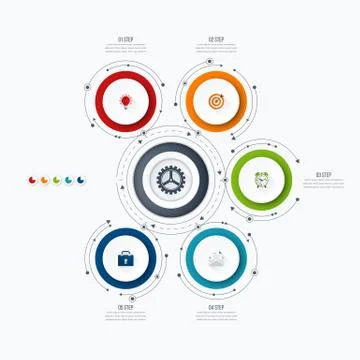 Infographics template 5 options with circle Illustrazione stock