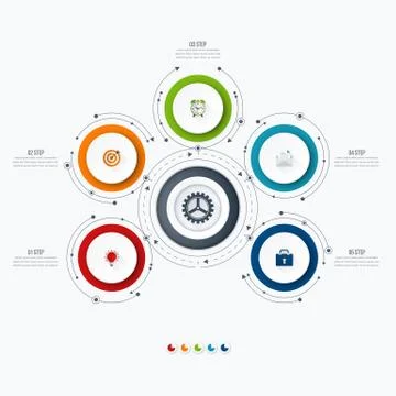 Infographics template 5 options with circle Illustrazione stock