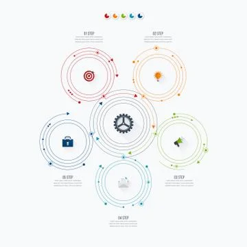 Infographics template 5 options with circle 스톡 일러스트
