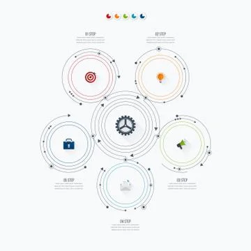Infographics template 5 options with circle 스톡 일러스트