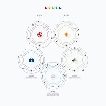 Infographics template 5 options with circle Illustrazione stock